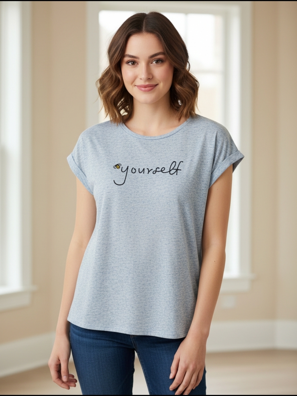 W5 Gray 'yourself' Script Tee with Bee Accent
